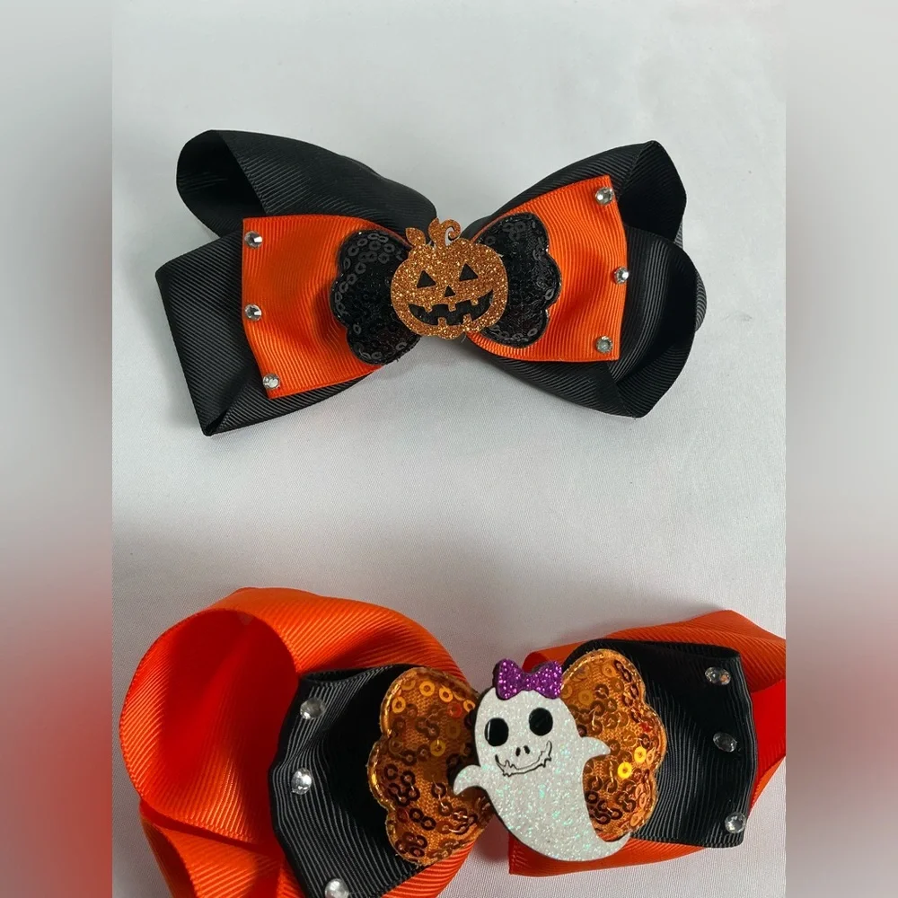 Halloween Themed Hair Bows - ghosts & pumpkins Orange and Black